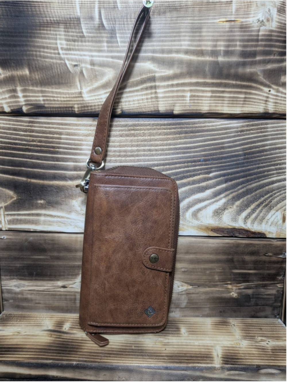 Pola Wallet Wristlet Womens Brown Faux Leather Zip Around Card Holder Organizer